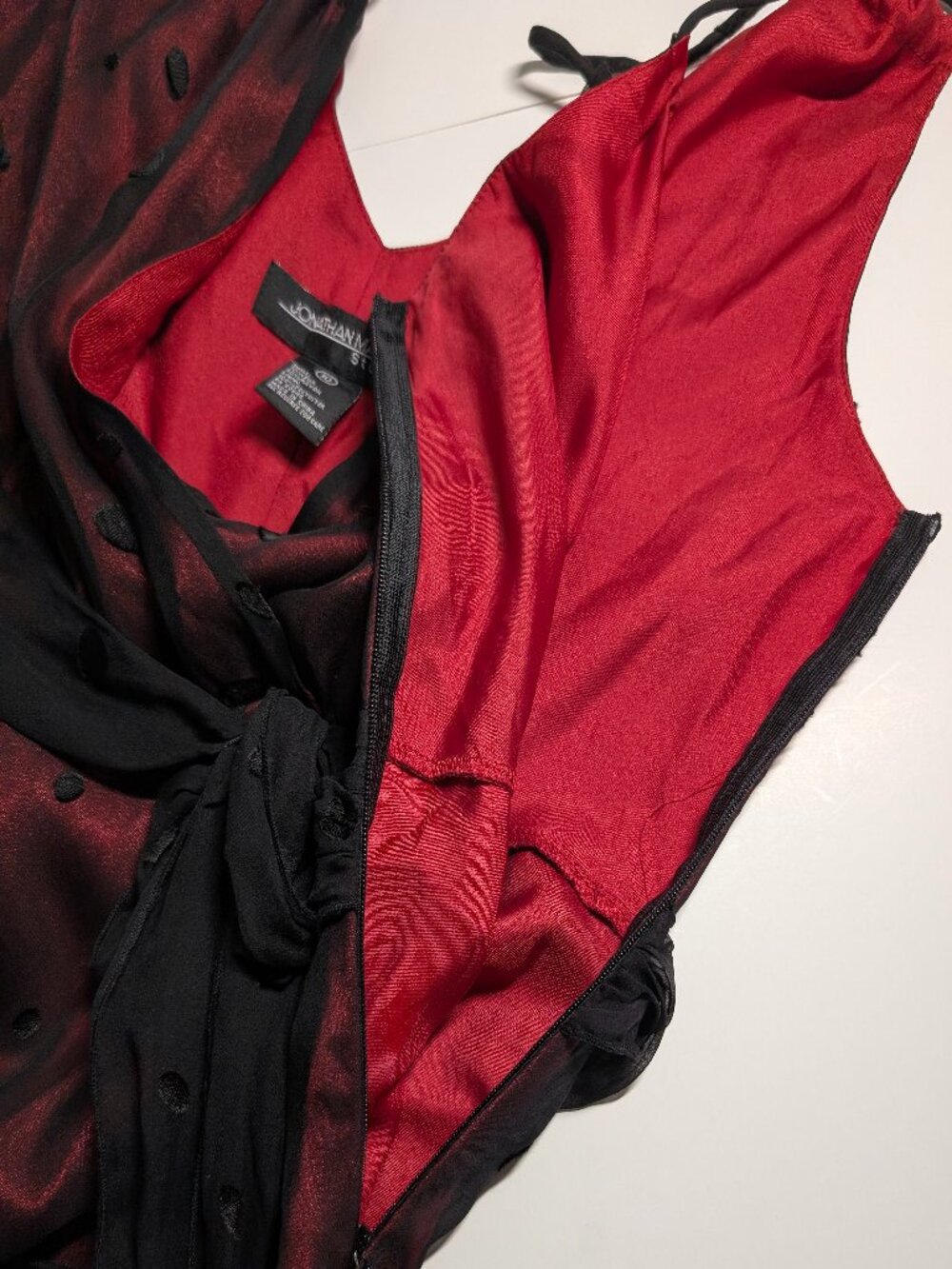 Jonathan Martin Silk A-Line Midi Dress Size 10 Black Red Polka Dots Y2K - Picture 15 of 15